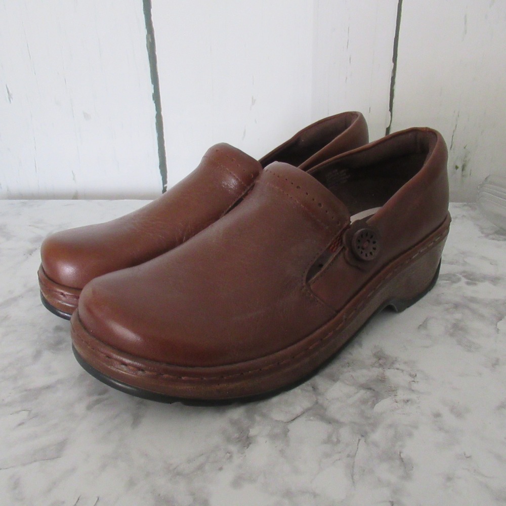 Klogs Naples Shoes 8 Brown Leather Slip On Clogs Comfort Slip Resistant